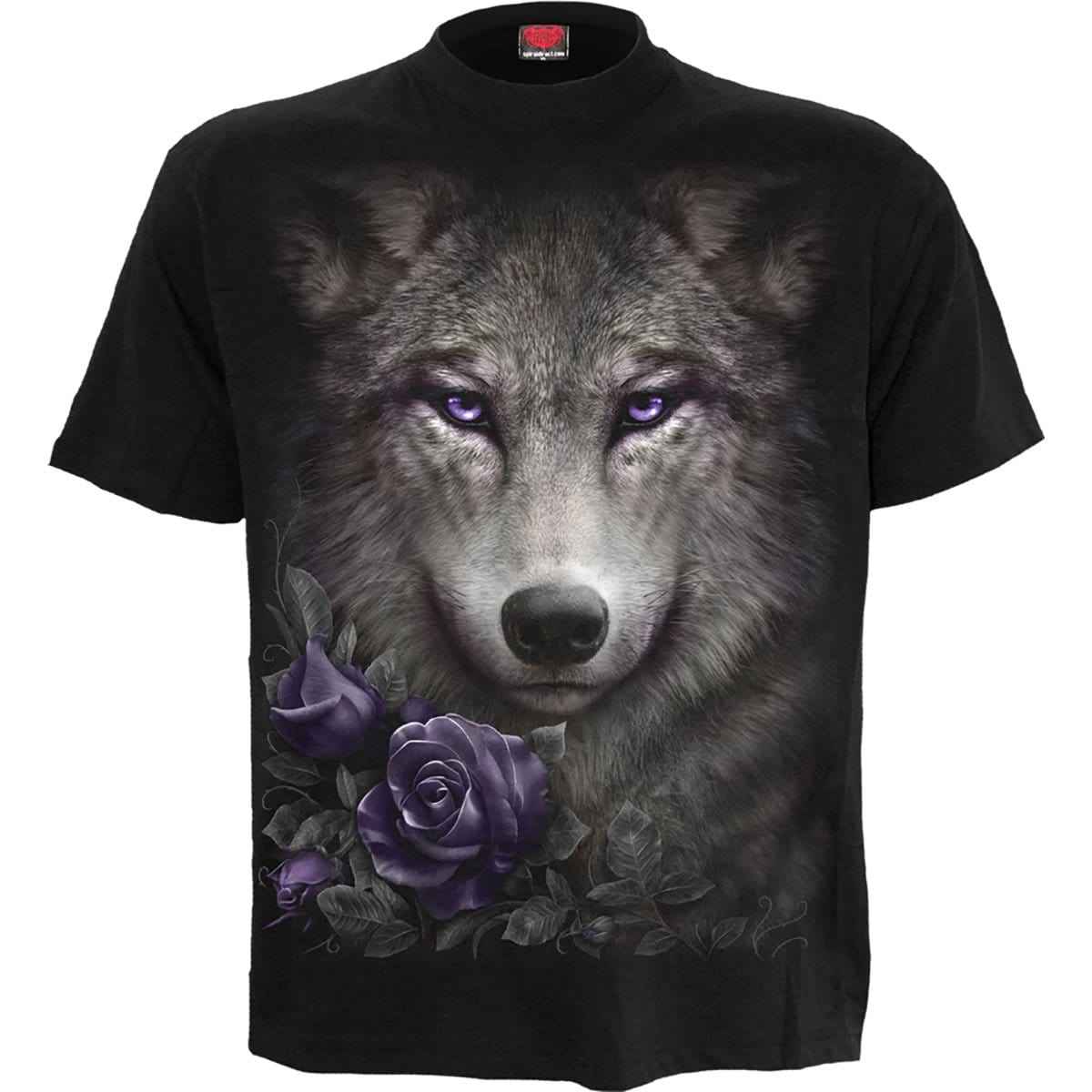WOLF ROSES - Front Print T-Shirt Black - Damned Threads